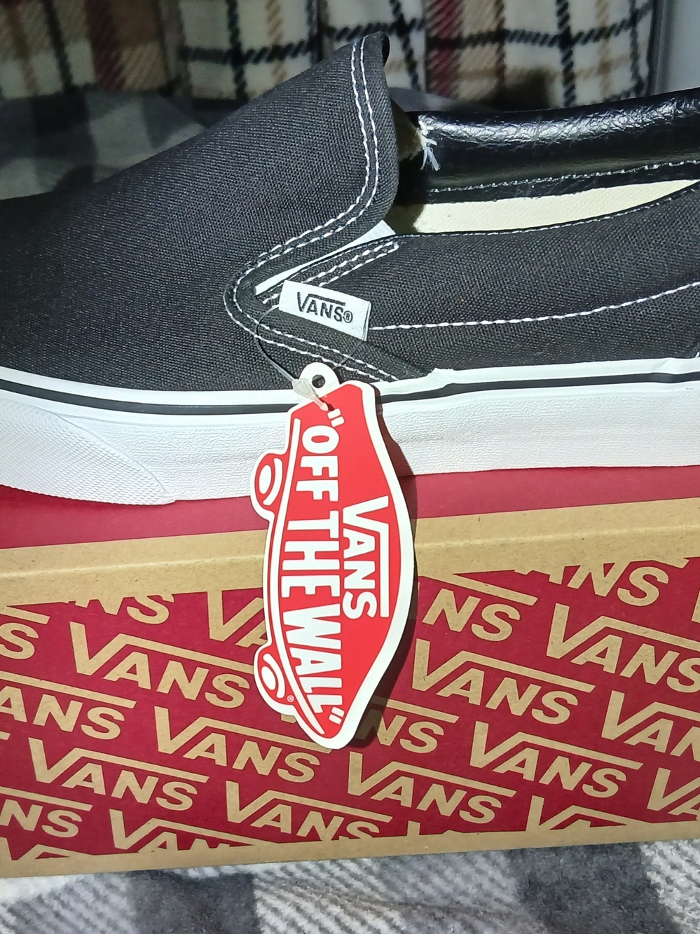Vans Black and White Slip-On with Red Tag - Picture 2 of 4